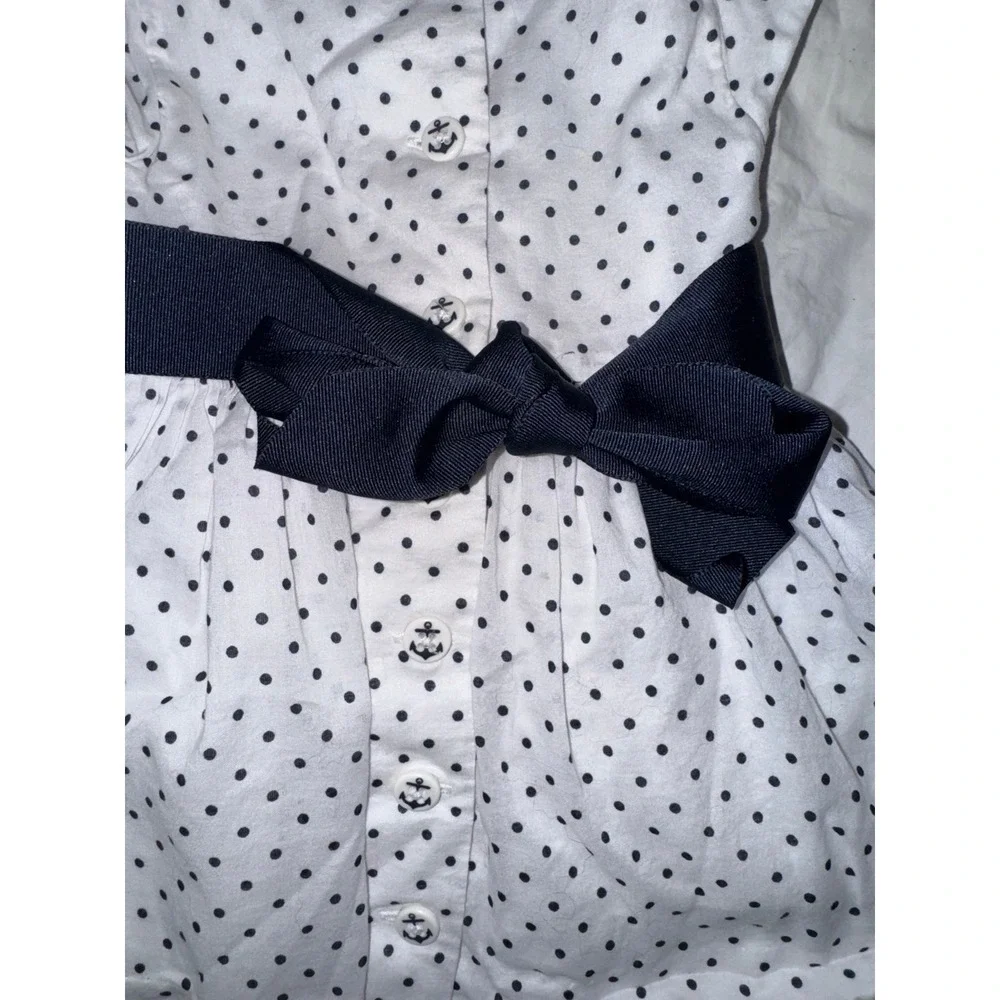 Ralph Lauren‎ white with navy polka dots ribbon belt baby dress 3M